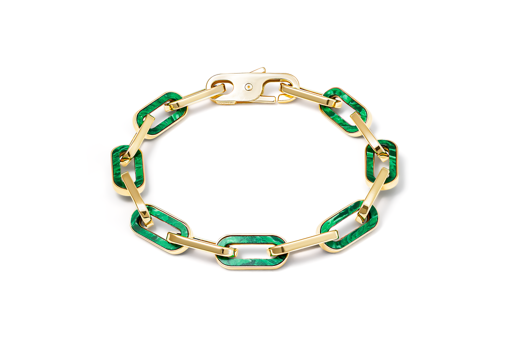 14K Malachite Paperclip Gem Link Bracelet